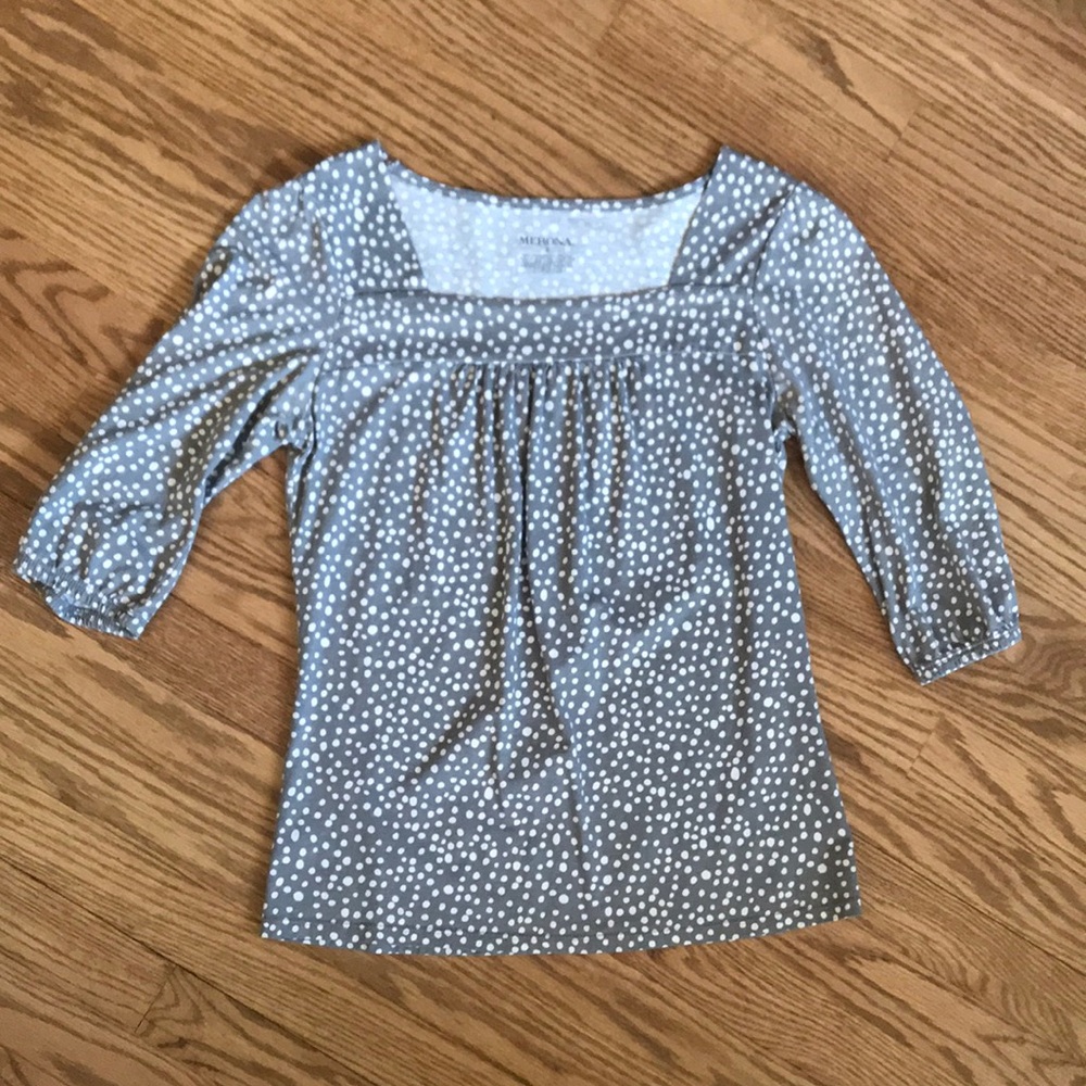 Merona gray & white polka dot 3/4 sleeves shirt